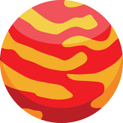 Simple vector illustration of a red and yellow planet rotating in space