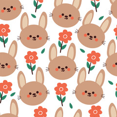 seamless pattern cartoon bunny and flower. cute animal wallpaper for fabric print, gift wrap paper