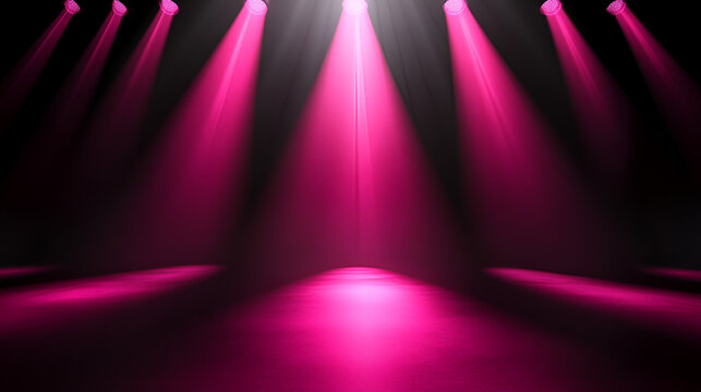 una habitacion o escenario con lamparas color rosa iluminando el fondo con espacio de copia