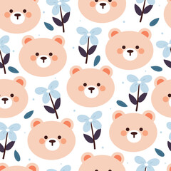 seamless pattern cartoon bear and flower. cute animal and floral wallpaper for fabric print, gift wrap paper