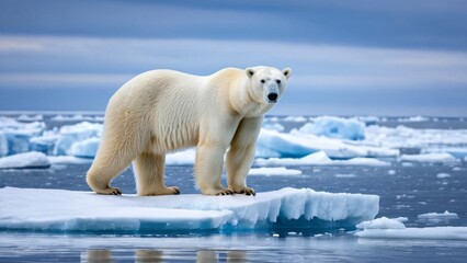 Polar Bear on Ice Floe in Arctic Waters