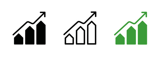 Business growth icons with bar graph. Growing business with arrow on white. Bar graph with arrow. Profit arow Vector illustration. Business concept.