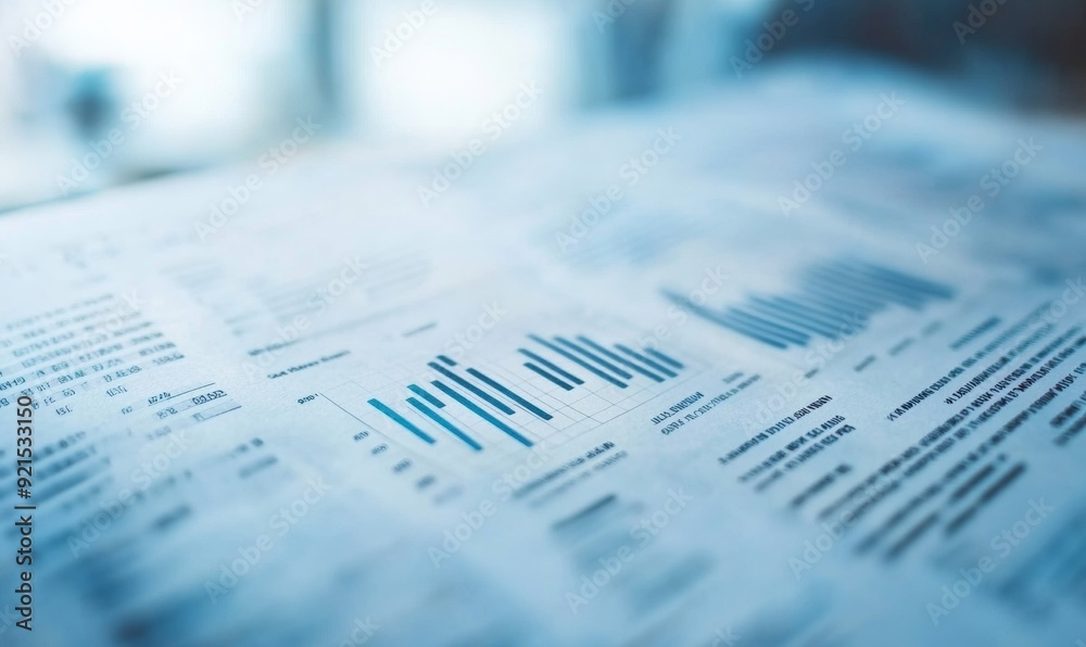 Aufkleber professional financial report on blue background featuring key figures and graphs, representing fina