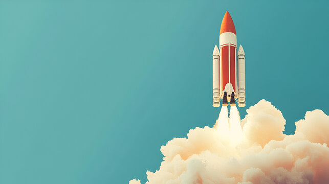 cohete despegando sobre un fondo azul nave espacial despegando teniendo exito imaginacion y esperanza concepto de exito en el futuro 