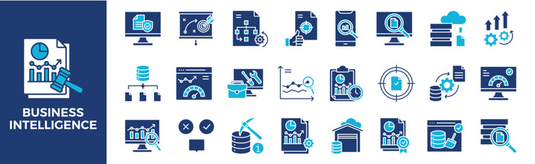 Business Intelligence icon collection set. Containing design, business, technology, information, intelligence, digital,and more. Solid vector icons collection.	