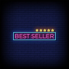 Obraz premium best seller neon sign vector with brick wall background 