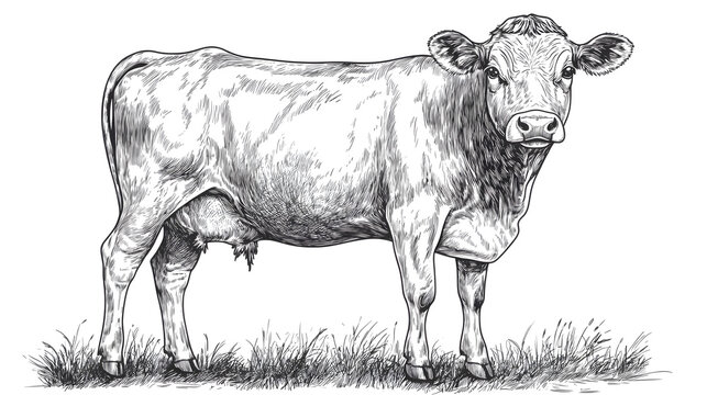 recommend clip art: Farm cow sketch hand drawn line art engraving Vector illustration