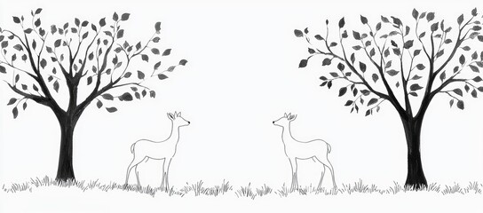 Two Deers Under Trees Illustration
