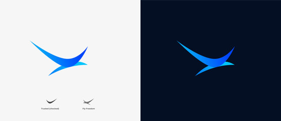 Logo Bird with meaning flight safe and freedom. Logo travel, logo flight with icon bird in blue color. Editable file