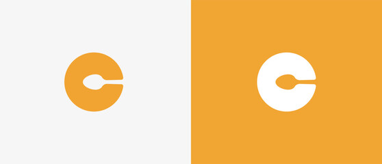 Logo letter C and Spoon with negative space. restaurant, food, eatery icon. Editable file