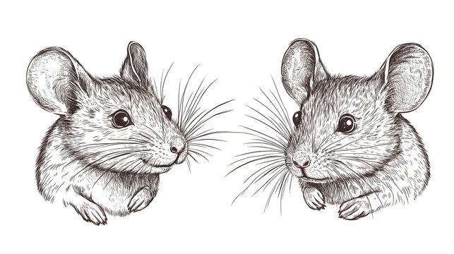 recommend clip art: Farm mouse head sketch hand drawn line art engraving Vector illustration