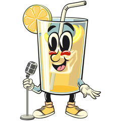 lemon ice cartoon character retro vector design in front of the mic become a stand up comedian, work of hand drawn