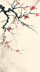 Digital snow scene ink plum blossom abstract illustration poster background