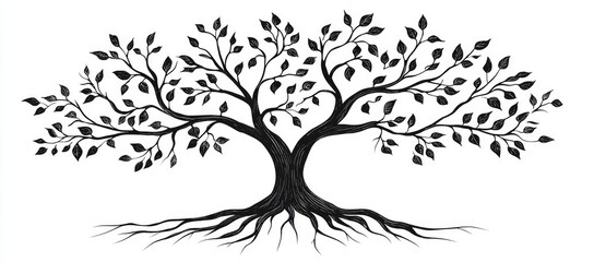 Black and White Tree Illustration with Heart Shape Trunk