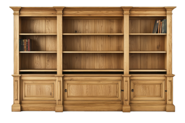 Elegant wooden bookshelf with multiple shelves and a classic design, perfect for organizing books and decorative items.