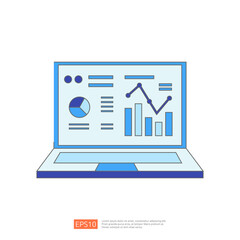 Laptop with Financial Dashboard, Data Analytics, Statistics and Business Reports on Screen.