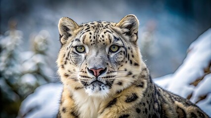 Obraz premium Close-up of a beautiful and majestic snow leopard in its natural habitat, wildlife, predator, feline, endangered species