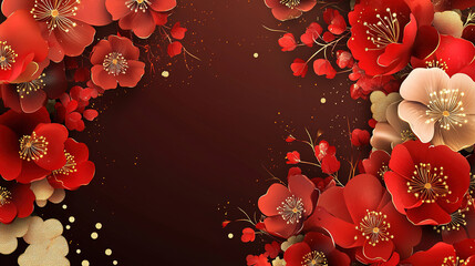 Floral background. Happy Mother's Day. Women's Day. Happy Wedding. Chinese new year. Greeting Card. Flowers background. Floral frame border. Flowers with red background. Copy space area for text