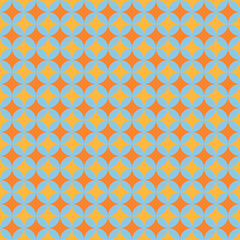 A seamless pattern of yellow and blue circles. The circles are of different sizes and are arranged in such a way that they create a sense of movement.