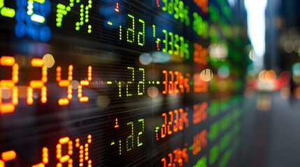 Stock Exchange Market Chart: LED display of stock exchange market chart data. 