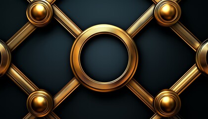 Naklejka premium Intersecting Golden Rings and Spheres on a Black Background