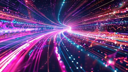 Obraz premium Abstract Digital Tunnel with Colorful Lights