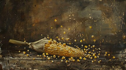 Close up of sweet corn spadices with yellow corn cobs on display, showcasing fresh produce