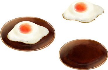 お皿に乗った目玉焼きのセット
A set of fried eggs on a plate