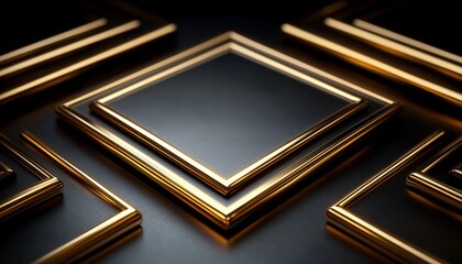 Abstract Gold Frames on a Black Surface