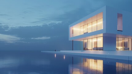 Fototapeta premium Modern Waterfront Home at Dusk