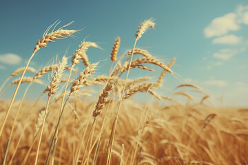 Fototapeta premium Golden Wheat Field on a Sunny Day – Harvest Season. Agricultural Abundance Under the Bright Sunlight. Generative AI.