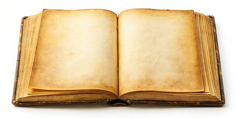 Naklejka premium Old open book with empty yellowed pages , vintage, retro, antique, literary, education, blank, worn, classical