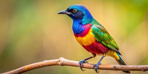 Colorful Bokmakierie bird perched on a branch in the wild, Bokmakierie, bird, wildlife, nature, feathers