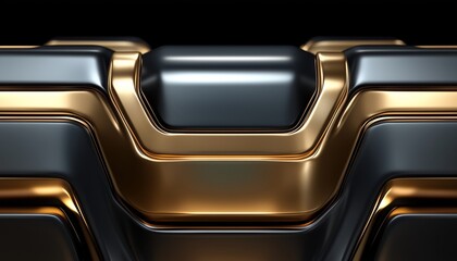 Abstract Metallic Structure with Black and Gold Panels