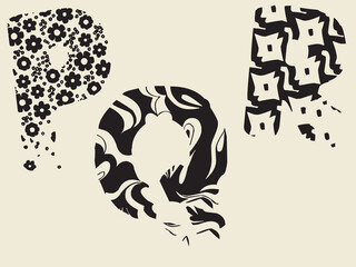 Hand drawing  p q r  alphabet, Set of vector big letters with pattern doodle.  letter p q r  logo new vector,  letter p q r with ink stroke, letters, alphabet.eps