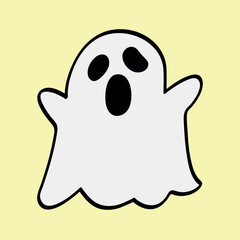 Ghost Illustration with Playful Expression on Pastel Background