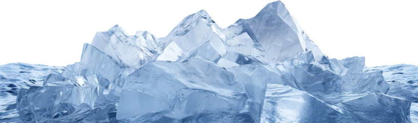 Close-up of a pile of ice cubes with a mountain-like appearance.