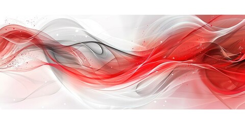Abstract red, white, and gray flowing curves with a white background.