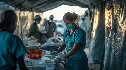 doctors, nurses, and medical staff attending to patients in crisis zones or under-resourced areas, world humanitarian day