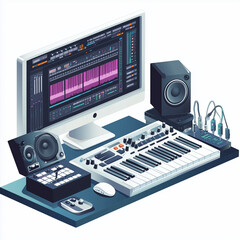 Obraz premium Dynamic Online Music Production Studio Symbol with Soundwave Elements