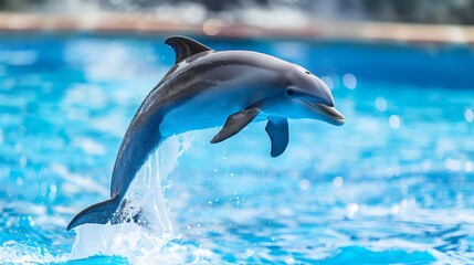 Happy dolphin leaping on a bright blue background 32k, full ultra HD, high resolution