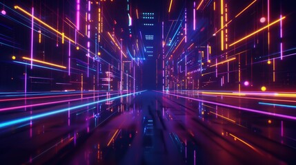 Abstract Neon Cityscape: A Digital Metropolis