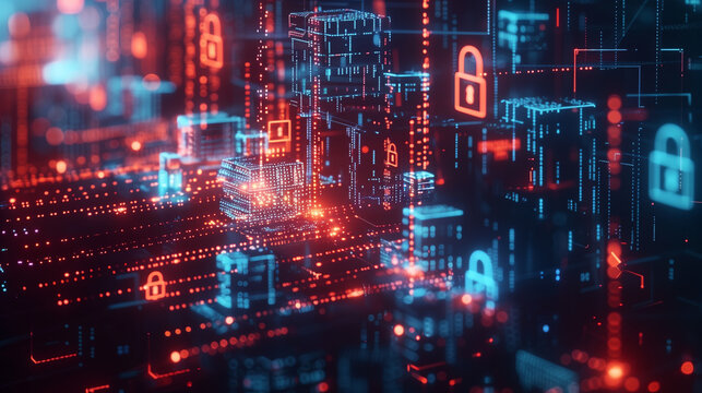 concept of data encryption with a visual representation of data being transformed into an encrypted code, surrounded by digital locks and security algorithms. cybersecurity technology 