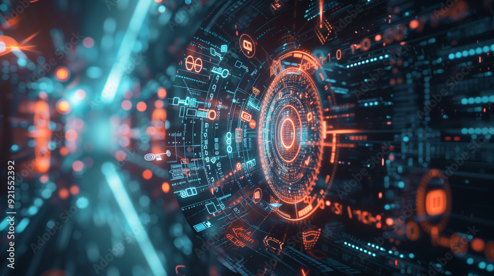 Poster concept of data encryption with a visual representation of data being transformed into an encrypted 