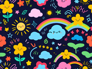 Naklejka premium seamless pattern with clouds and sun,Ai generated 