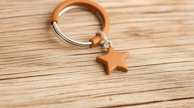 Simple leather keychain in rich tan, highlighted by a delicate star charm, symbolizing guidance and cherished moments