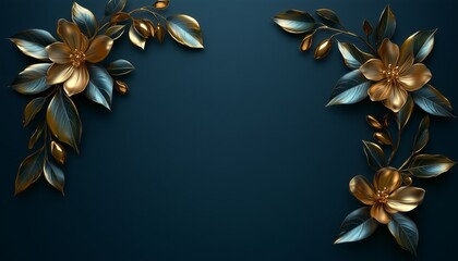 Golden Floral Branch Arrangement on a Deep Blue Background