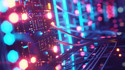 Obraz premium Futuristic Server Room with Neon Lights
