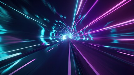 Obraz premium Neon Lights Tunnel: A Digital Highway