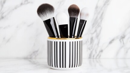 Art Deco inspired brush holder with bold lines and gold accents, combining luxury and vintage charm in a glamorous setting